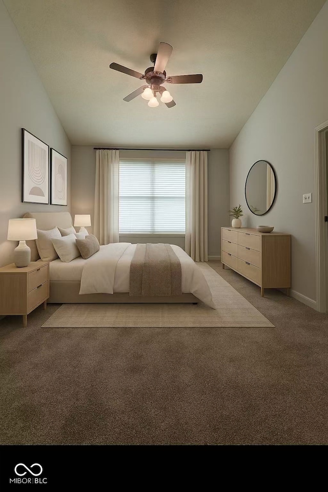 17255 Seaboard Pl, Noblesville, IN 46060 - bedroom featuring lofted ceiling, carpet flooring, and ceiling fan