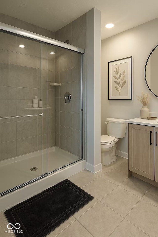 17255 Seaboard Pl, Noblesville, IN 46060 - full bath featuring tile patterned flooring, vanity, a stall shower, and recessed lighting