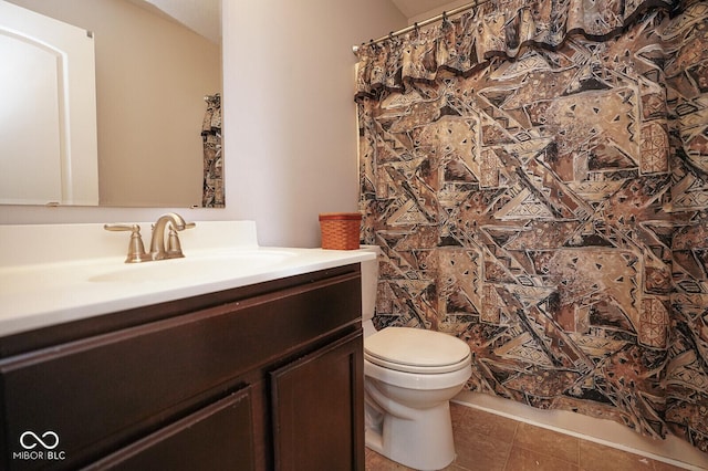 4342 Sequoia Ct, Greenwood, IN 46143 - bathroom featuring vanity, toilet, a shower with shower curtain, and tile patterned floors