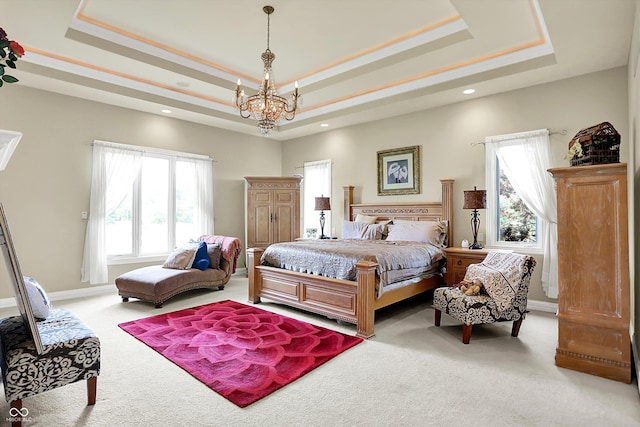 7635 Monte Carlo Way, Indianapolis, IN 46278 - carpeted bedroom with a raised ceiling, a chandelier, and recessed lighting