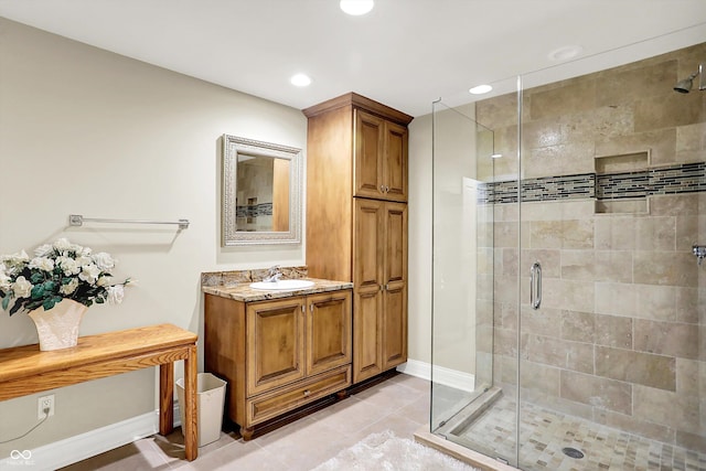 7635 Monte Carlo Way, Indianapolis, IN 46278 - full bathroom with a shower stall, vanity, tile patterned flooring, and recessed lighting