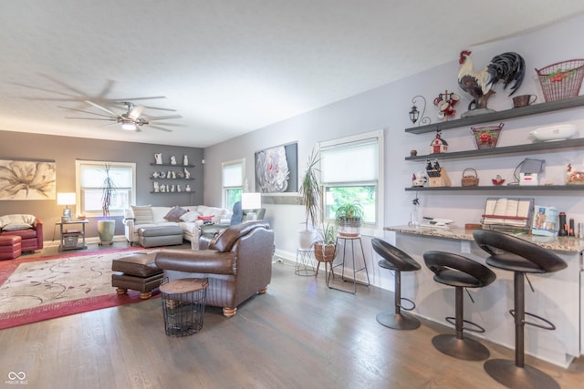 505 Jones Pl, Martinsville, IN 46151 - living room with ceiling fan, wood finished floors, and baseboards