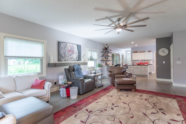 505 Jones Pl, Martinsville, IN 46151 - living area featuring wood finished floors, ceiling fan, and baseboards