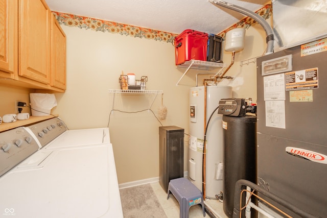 441 E Pine Ridge Dr, Westfield, IN 46074 - laundry room featuring cabinet space, separate washer and dryer, electric water heater, baseboards, and heating unit