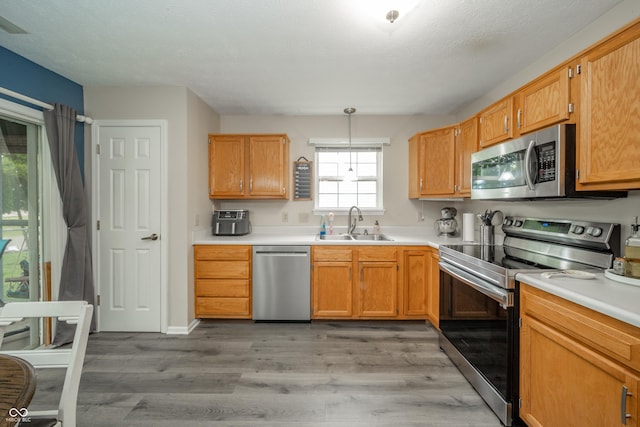 441 E Pine Ridge Dr, Westfield, IN 46074 - kitchen featuring stainless steel appliances, a sink, light wood-style floors, and light countertops