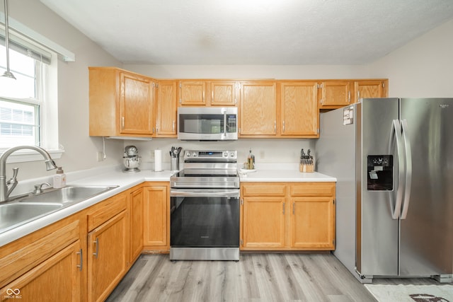 441 E Pine Ridge Dr, Westfield, IN 46074 - kitchen with stainless steel appliances, light wood-style flooring, a sink, and light countertops