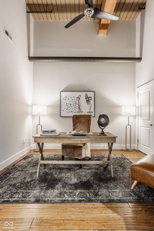 630 N College Ave Unit 409, Indianapolis, IN 46204 - home office with a ceiling fan, baseboards, and wood finished floors