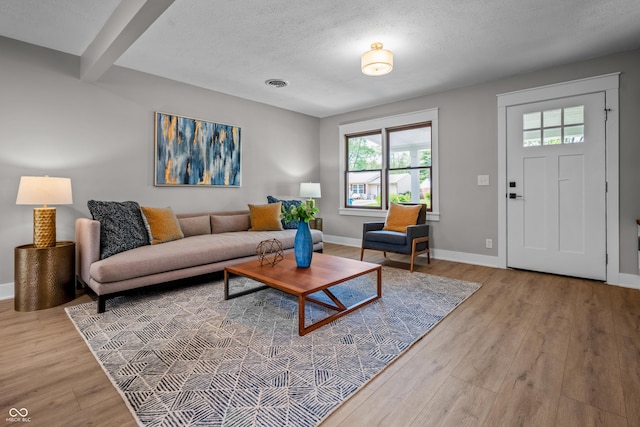 2537 N Boehning St, Indianapolis, IN 46219 - living room with healthy amount of natural light, light wood-style flooring, baseboards, and beam ceiling