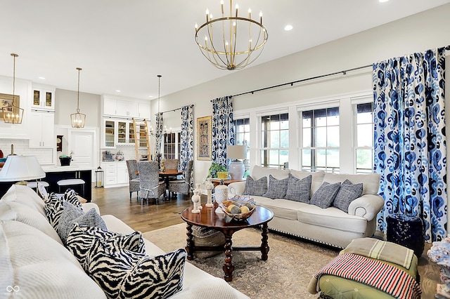 1135 Maclaren Ct, Franklin, IN 46131 - living area featuring a chandelier, recessed lighting, and wood finished floors