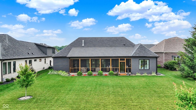 1135 Maclaren Ct, Franklin, IN 46131 - rear view of house with a sunroom, a yard, and a shingled roof