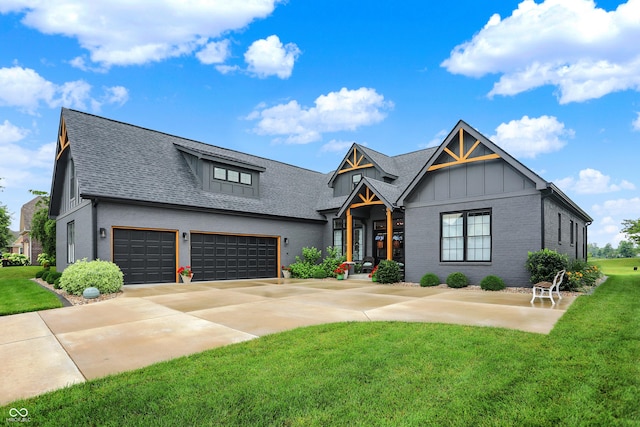 1135 Maclaren Ct, Franklin, IN 46131 - modern farmhouse style home featuring board and batten siding, a front yard, brick siding, and roof with shingles