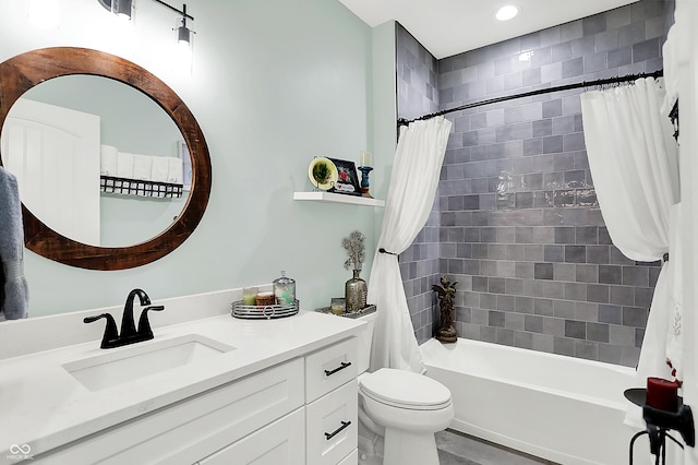 1135 Maclaren Ct, Franklin, IN 46131 - full bathroom with vanity, shower / bathtub combination with curtain, and recessed lighting