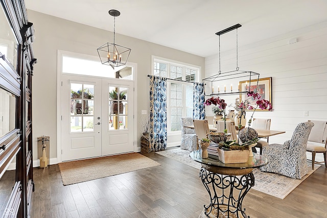 1135 Maclaren Ct, Franklin, IN 46131 - foyer featuring a chandelier, french doors, and wood finished floors