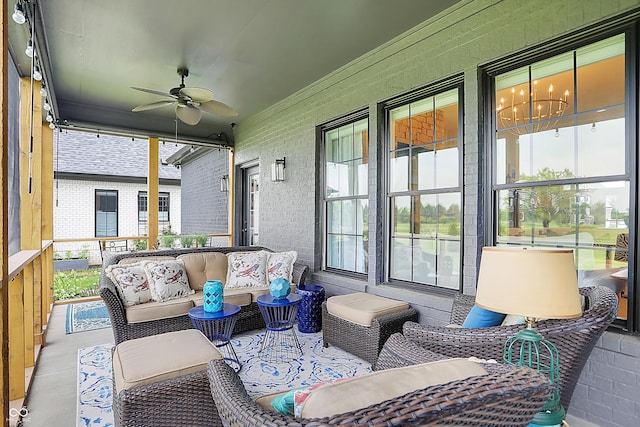 1135 Maclaren Ct, Franklin, IN 46131 - sunroom / solarium featuring a ceiling fan and an outdoor living space