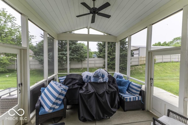 2502 Colinbrook Pkwy, Greenwood, IN 46143 - sunroom featuring vaulted ceiling and ceiling fan