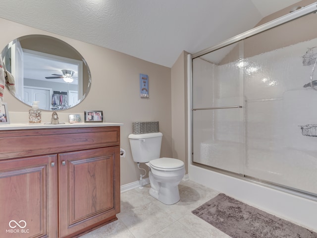 5351 Abbington Ave, Plainfield, IN 46168 - full bath with vanity, ceiling fan, a shower with shower door, and vaulted ceiling