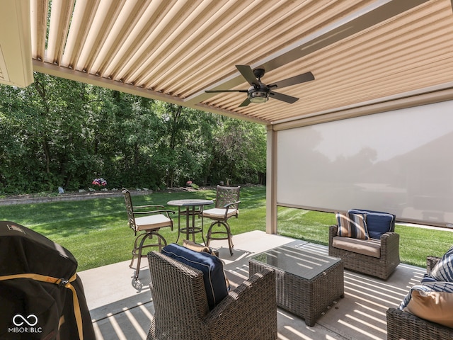5351 Abbington Ave, Plainfield, IN 46168 - view of patio / terrace featuring ceiling fan, outdoor lounge area, and area for grilling