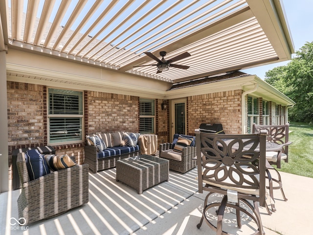 5351 Abbington Ave, Plainfield, IN 46168 - view of patio / terrace featuring outdoor lounge area, a pergola, ceiling fan, and a grill
