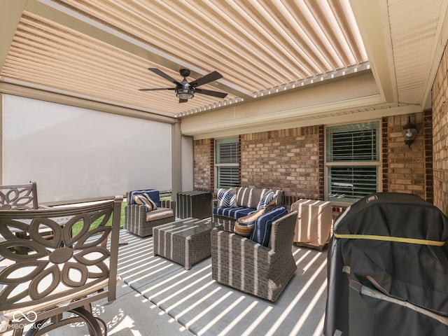 5351 Abbington Ave, Plainfield, IN 46168 - view of patio / terrace featuring ceiling fan, an outdoor hangout area, and area for grilling