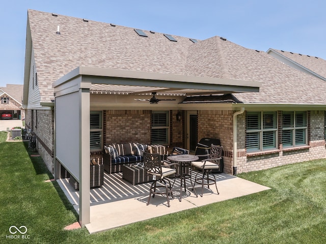 5351 Abbington Ave, Plainfield, IN 46168 - back of property featuring brick siding, a lawn, a shingled roof, and a patio