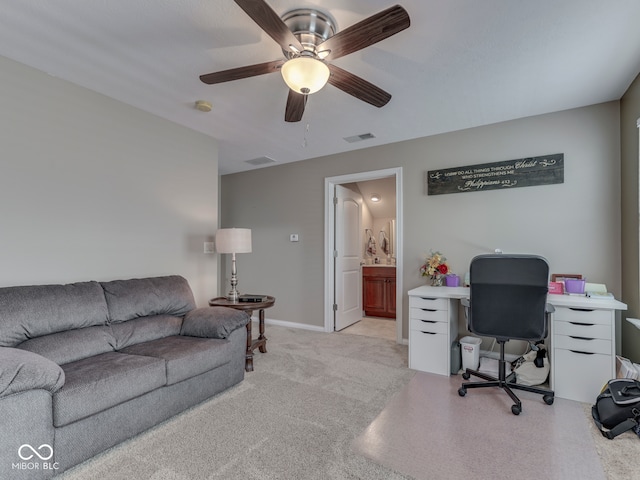5351 Abbington Ave, Plainfield, IN 46168 - home office featuring a ceiling fan and baseboards