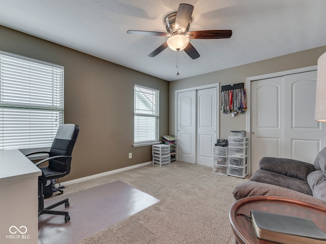 5351 Abbington Ave, Plainfield, IN 46168 - carpeted home office with ceiling fan and baseboards