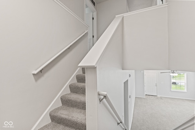 1903 Windy Hill Ln, Indianapolis, IN 46239 - staircase featuring carpet floors and a ceiling fan