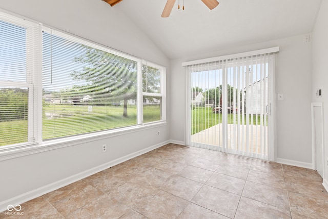 1903 Windy Hill Ln, Indianapolis, IN 46239 - empty room with ceiling fan, light tile patterned flooring, and vaulted ceiling