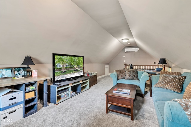 900 W Busby St, Lebanon, IN 46052 - living area featuring a wall unit AC, carpet flooring, and vaulted ceiling