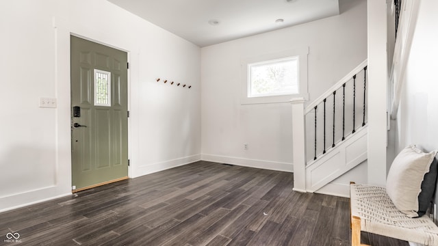805 N Temple Ave, Indianapolis, IN 46201 - foyer entrance with stairway and dark wood-style floors