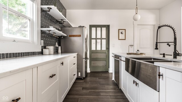 805 N Temple Ave, Indianapolis, IN 46201 - kitchen with open shelves, stainless steel appliances, and white cabinets