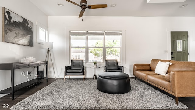 805 N Temple Ave, Indianapolis, IN 46201 - living room with dark wood-style floors, ceiling fan, and recessed lighting