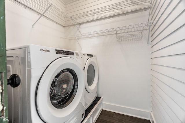 805 N Temple Ave, Indianapolis, IN 46201 - laundry room featuring washing machine and dryer and dark wood-type flooring