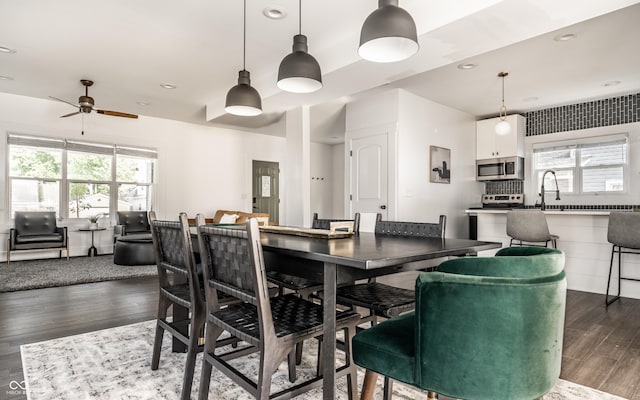 805 N Temple Ave, Indianapolis, IN 46201 - dining space with plenty of natural light, dark wood-style floors, ceiling fan, and recessed lighting