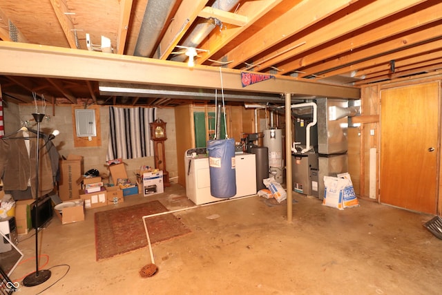 1713 Boca Raton Blvd, Kokomo, IN 46902 - unfinished basement featuring heating unit, electric panel, washing machine and dryer, a water softener, and gas water heater