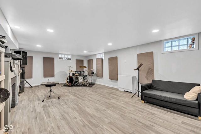 1618 Villa Ave, Indianapolis, IN 46203 - exercise room featuring recessed lighting, light wood finished floors, and baseboards