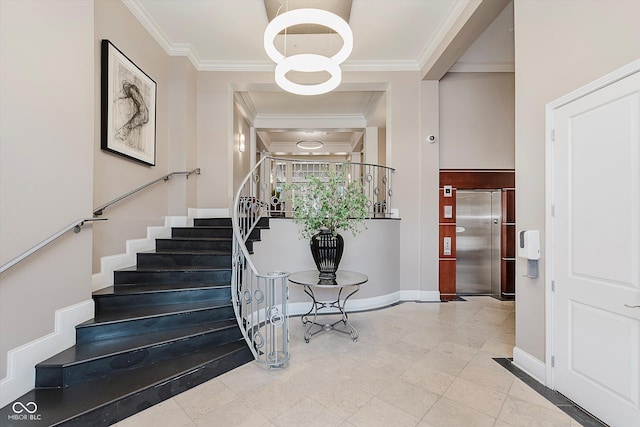 355 E Ohio St Unit 209, Indianapolis, IN 46204 - stairway featuring elevator, ornamental molding, and baseboards