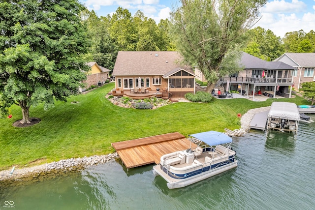103 Gettysburg, Coatesville, IN 46121 - dock area featuring boat lift, a yard, and a deck with water view
