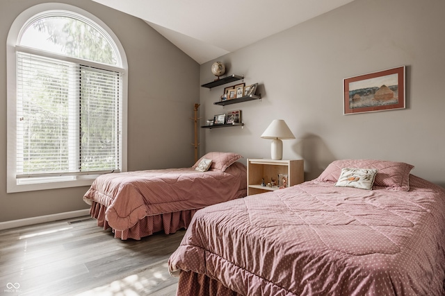 4428 Edinburgh Pt, Indianapolis, IN 46228 - bedroom with multiple windows, vaulted ceiling, wood finished floors, and baseboards