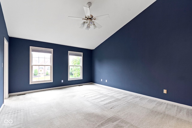 11036 Ravenna Way, Indianapolis, IN 46236 - carpeted empty room featuring a ceiling fan, lofted ceiling, and baseboards