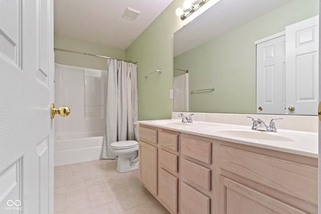 11036 Ravenna Way, Indianapolis, IN 46236 - bathroom with double vanity, toilet, shower / tub combo with curtain, and tile patterned flooring