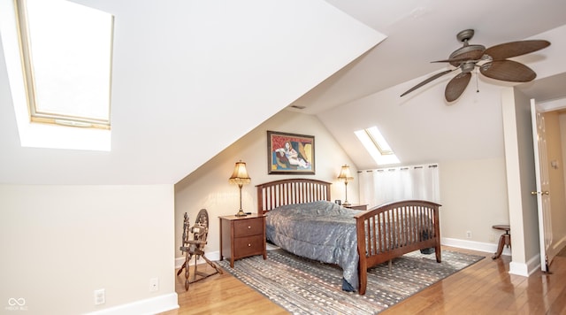 5024 N Kenwood Ave, Indianapolis, IN 46208 - bedroom featuring a skylight, wood finished floors, vaulted ceiling, and baseboards