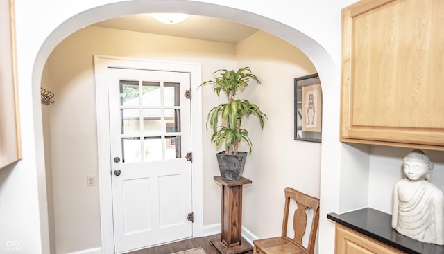 5024 N Kenwood Ave, Indianapolis, IN 46208 - entryway featuring dark wood-style flooring, arched walkways, and baseboards