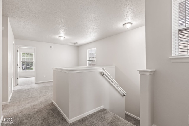 2270 Collins Way, Greenfield, IN 46140 - hallway with an upstairs landing, a textured ceiling, and carpet flooring