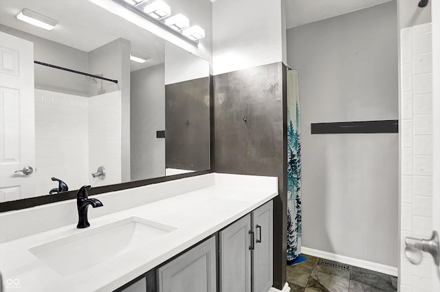 1264 Black Oak Dr, Greenwood, IN 46143 - bathroom with baseboards, vanity, and curtained shower