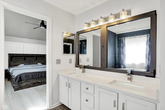 1264 Black Oak Dr, Greenwood, IN 46143 - ensuite bathroom with double vanity and ceiling fan
