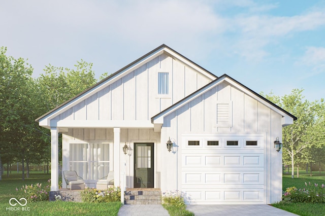 3226 Keystone Lakes Way, Indianapolis, IN 46237 - view of front of property with a garage, board and batten siding, concrete driveway, and covered porch
