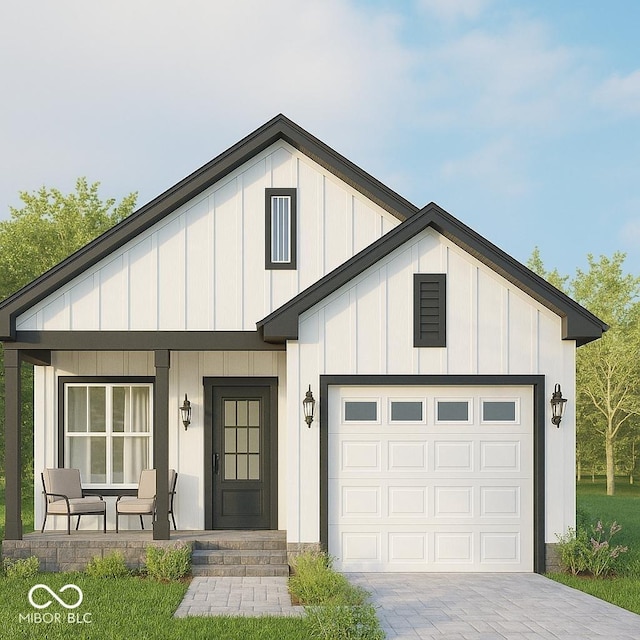 3226 Keystone Lakes Way, Indianapolis, IN 46237 - view of front of property with driveway, a garage, board and batten siding, and covered porch