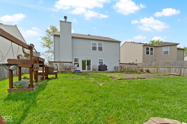3362 Pavetto Ln, Indianapolis, IN 46203 - back of property featuring a fenced backyard and a chimney