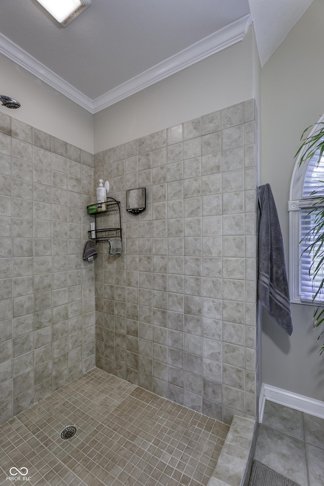 2553 Forest Hills Blvd, Greenwood, IN 46143 - full bath featuring tile patterned flooring, a tile shower, and crown molding